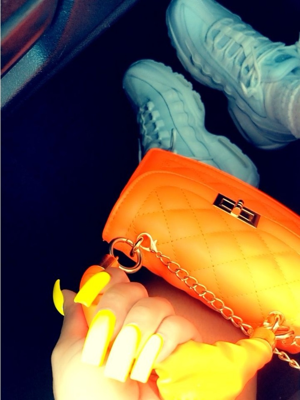Quilted Chain Crossbody Bag in Bright Orange